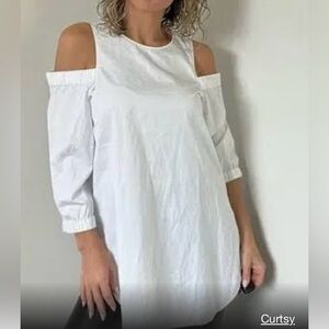 Tibi cold shoulder poplin top